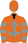 Orange, grey cross of lorraine, hooped sleeves, orange cap