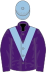 Purple, light blue chevron, light blue cap