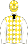 Yellow, White diamonds, White sleeves, Yellow cap, White diamonds