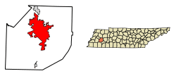 Location of Jackson in Madison County, Tennessee