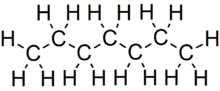 Skeletal formula of heptane of all implicit carbons shown, and all explicit hydrogens added