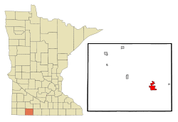 Location of Jackson within Jackson County and state of Minnesota