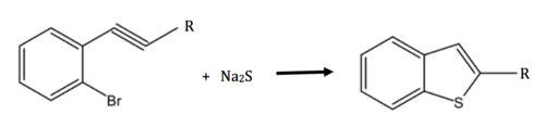 2-bromo-alkynbenzene reacting to form 2 substituted benzothiophene.png