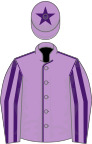 Mauve, purple seams, striped sleeves and star on cap
