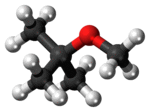 Ball-and-stick model of the MTBE molecule