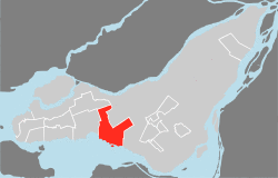 Location on the Island of Montreal. (Outlined areas indicate demerged municipalities).