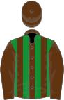 Brown and green stripes, brown sleeves and cap