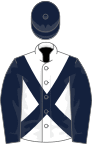 White, dark blue cross belts, sleeves and cap