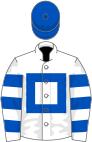 White, Royal Blue hollow box, hooped sleeves, Royal Blue cap
