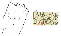 Location of Bedford in Bedford County, Pennsylvania.