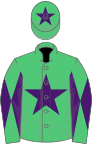 Emerald green, purple star, diabolo on sleeves and star on cap