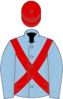 Light blue, red cross belts, red cap