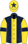 Dark Blue, Yellow stripe, Yellow sleeves, Dark Blue armlets and star on Yellow cap