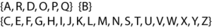 {A,R,D,O,P,Q} {B}, {C,E,F,G,H,I,J,K,L,M,N,S,T,U,V,W,X,Y,Z}