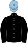 Black, light blue cap, hooped sleeves