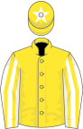 Yellow, white and yellow striped sleeves, yellow cap, white star