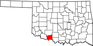 Map of Oklahoma highlighting Cotton County
