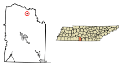Location of Lynnville in Giles County, Tennessee.