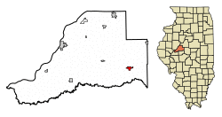 Location of Mason City in Mason County, Illinois.