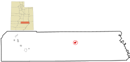 Location in Wayne County and the state of Utah.