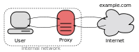 The polipo proxy server connecting an internal network and the Internet.