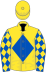 Yellow, royal blue diamond, royal blue sleeves, yellow diamonds