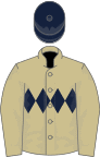 Beige, dark blue triple diamond, dark blue cap