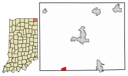 Location of Hudson in Steuben County, Indiana.