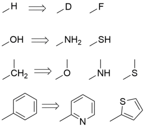 A table of common classical bioisosteres
