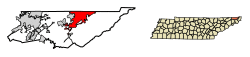 Location of Bristol in Sullivan County, Tennessee.
