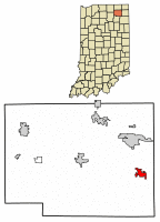 Location of Avilla in Noble County, Indiana.