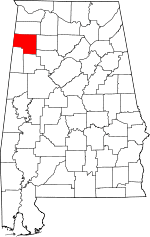 Map of Alabama highlighting Marion County