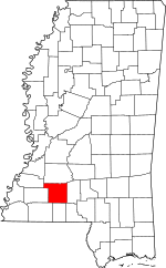 Map of Mississippi highlighting Lincoln County