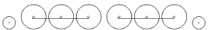 Diagram of one small leading wheel, two trios of large driving wheels with each trio joined by a coupling rod, and one small trailing wheel