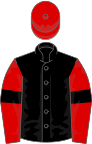 Black, red sleeves, black armlets, red cap