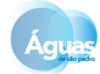 Two blue circles, one larger on the left, beneath the words Águas, that is written in large letters, and de são pedro, written with very small letters under the word Águas