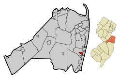 Map of Neptune City in Monmouth County. Inset: Location of Neptune City highlighted in the State of New Jersey.
