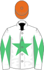 WHITE, emerald green star, diabolo on sleeves, orange cap