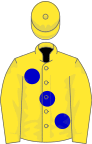Yellow, large blue spots