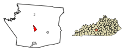 Location of Munfordville in Hart County, Kentucky.