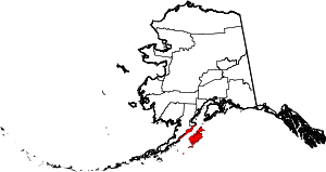 Map of Alaska highlighting Kodiak Island Borough