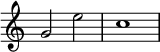 \relative c' { \override Score.TimeSignature #'stencil = ##f g'2 e'2 c1 }