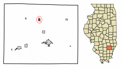 Location of Cisne in Wayne County, Illinois.