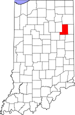 Map of Indiana highlighting Wells County