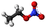 Ball-and-stick model of the ethyl nitrate molecule