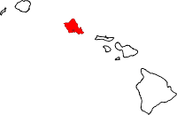 Location in the state of Hawaii (Northwestern Hawaiian Islands not shown)