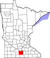 State map highlighting Blue Earth County