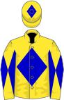 Yellow, blue diamond, diabolo on sleeves, diamond on cap