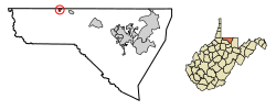 Location of Blacksville in Monongalia County, West Virginia.