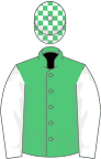 Emerald green, white sleeves, emerald green and white check cap